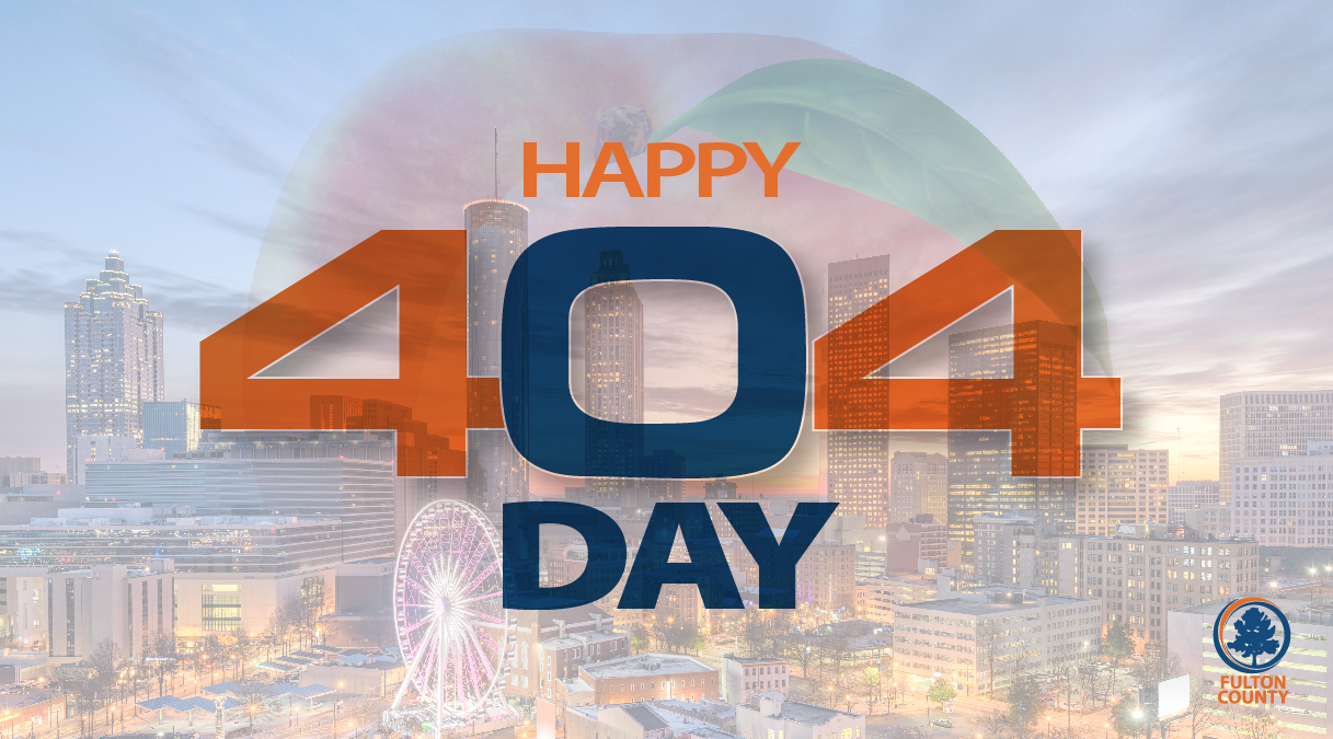 Transparent view of city in the background, orange and blue Happy 404 Day text 