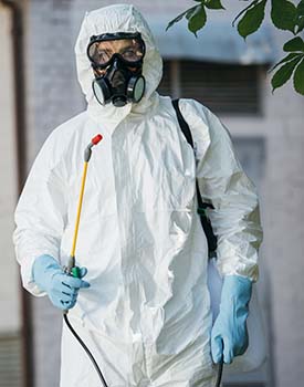 Man in hazardous material protective gear