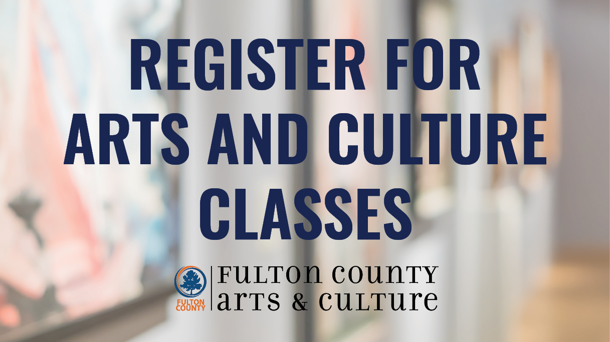 art scene in background with register for art classes text