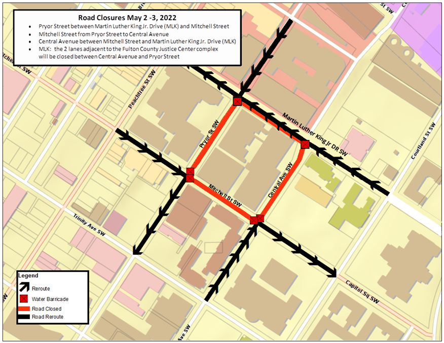 a map to view Road Closures May 2 - 3, 2022