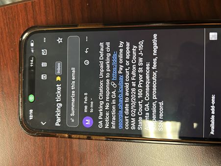 Text Scam Alert example State Court